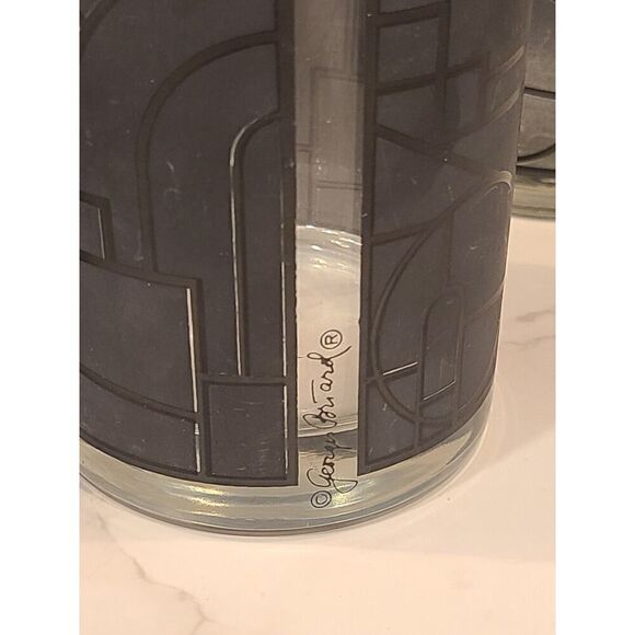Georges Briard Double Old Fashion Glasses Art Deco Gray Geometric Design MCM (5) - Picture 3 of 16